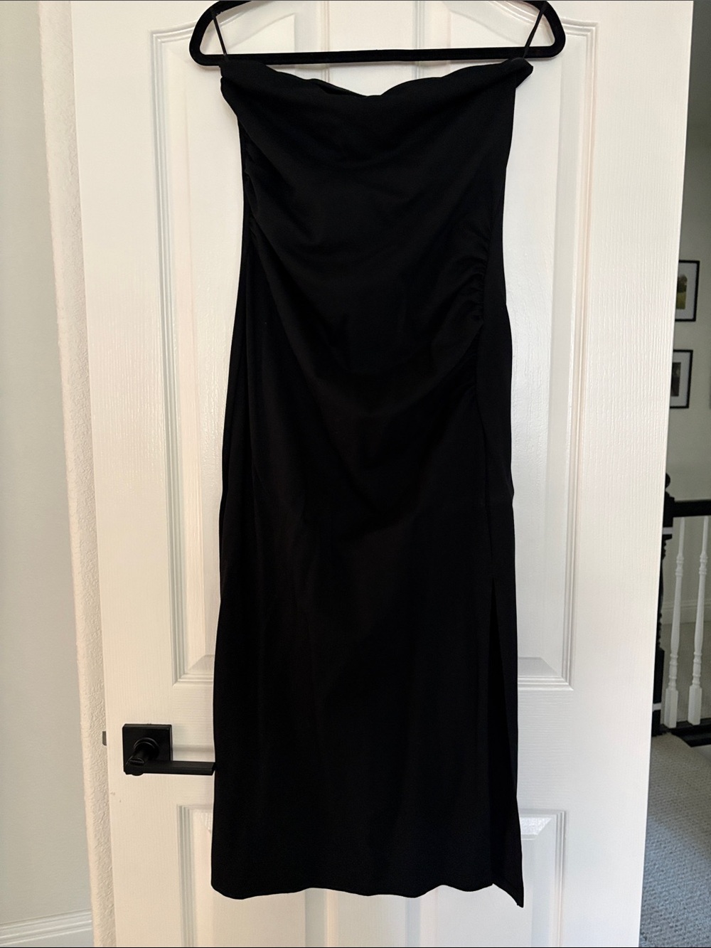 a new day Black Strapless Midi Dress with Subtle Drape